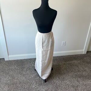 Parisian Works Khaki 100% Linen Midi Skirt Pull On Size M Trim Detail